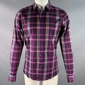 HUGO BOSS Size M Purple Grey Plaid Cotton Long Sleeve Shirt